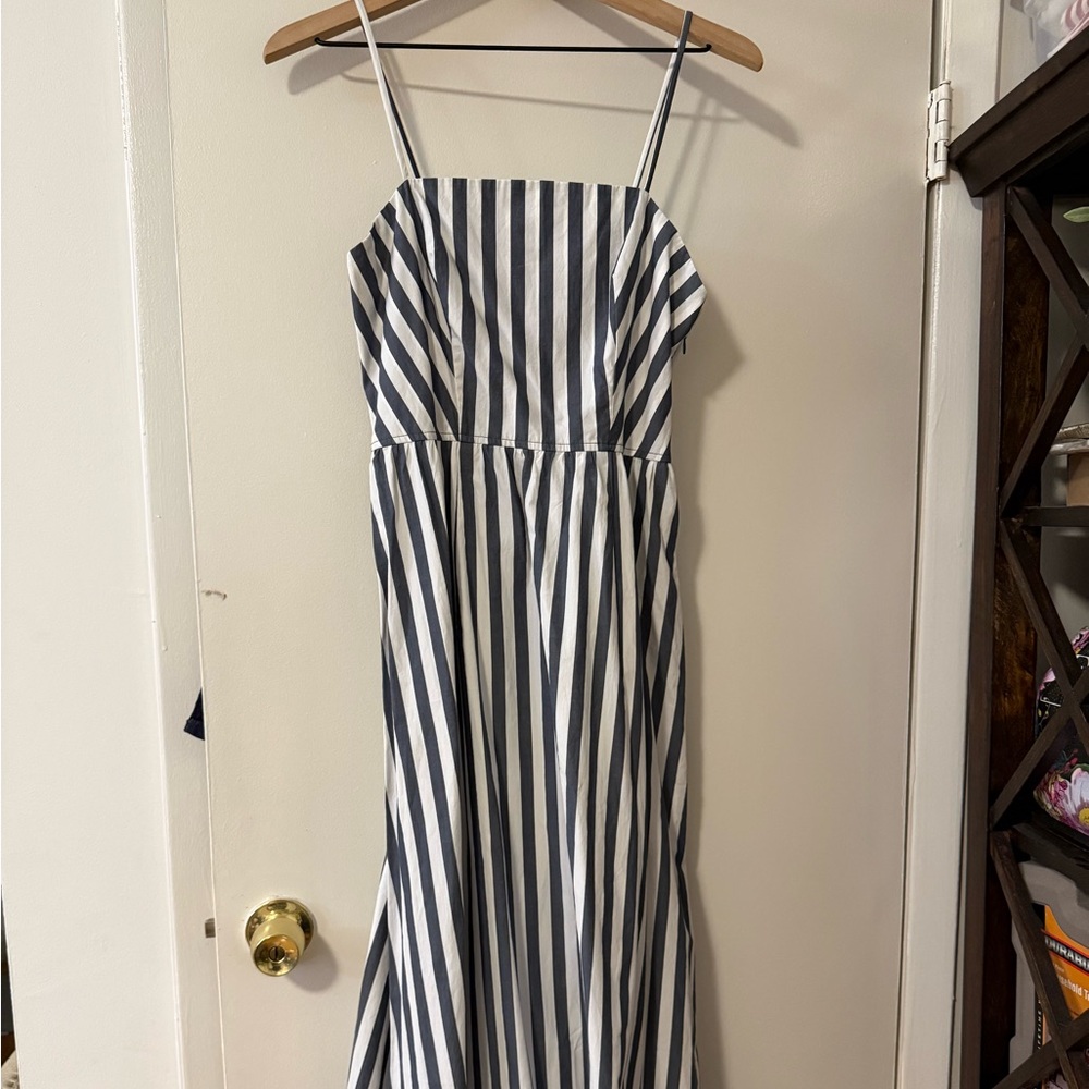 American Eagle Outfitters Navy and White Striped Midi Dress